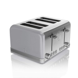 Swan 4-Slice Retro Toaster, 1600 W, Grey + Slide out crumb tray