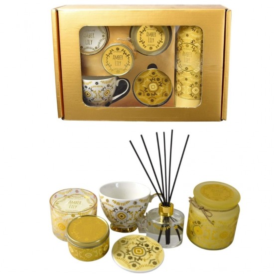 Candlelight Bohemian Gift Set Amber Lily Yellow in Gift Box - 6 Pieces