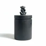 Discounted Dunelm Ceramic Storage Jar With Monkey Lid (See No Evil Monkey Canister), Matte Black, 17cm - Slight crack at the base