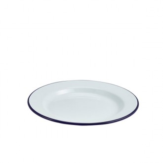 Neville Genware Enamel Wide Rim Plate White & Blue 24cm