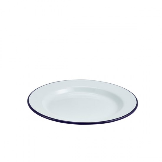 Neville Genware Enamel Wide Rim Plate White & Blue 24cm Neville Genware Enamel Wide Rim Plate White & Blue 24cm