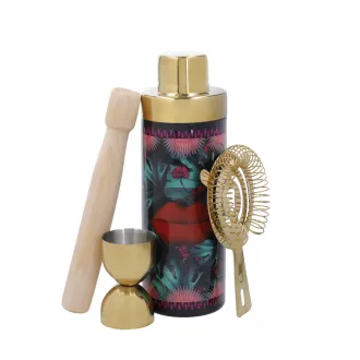 Mikasa x Sarah Arnett 4pc Gift Boxed Cocktail Shaker Set, Stainless Steel Cocktail Making Set with 600ml Shaker, Double Jigger, Strainer & Muddler - Bartender Kit for Home Bars