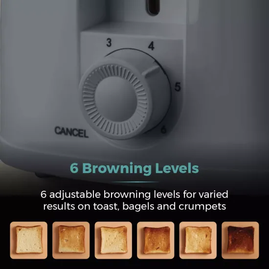  Tower Presto 2 Slice Toaster with 6 Browning Levels, 650W, Grey