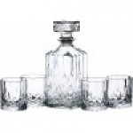 BarCraft Cut-Glass Whisky Decanter and Tumbler Gift Set (5 Pieces) - Spare Lid