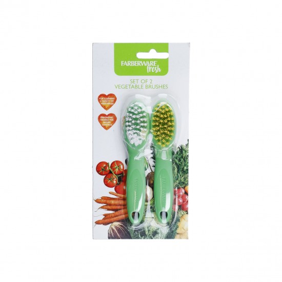 Farberware Fresh Vegetable Brush / Mushroom Cleaning Brush Set, 13.5 cm - Green (2 Pieces)