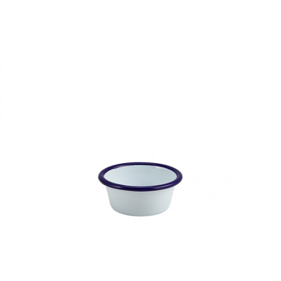 Neville Genware Enamel Ramekin White with Blue Rim 8cm Dia 90ml/ 3.2oz Neville Genware Enamel Ramekin White with Blue Rim 8cm Dia 90ml/ 3.2oz