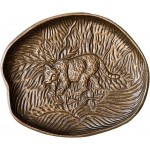 Artesà Oval Serving Platter, Rustic Embossed Metal Plate with Leopard Design, 24 x 21cm
