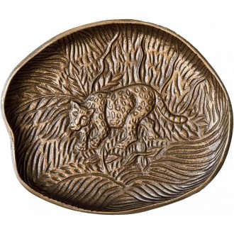 Artesà Oval Serving Platter, Rustic Embossed Metal Plate with Leopard Design, 24 x 21cm