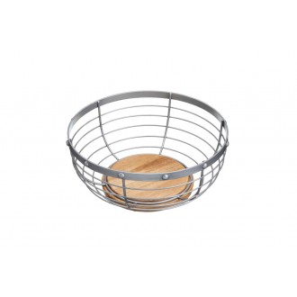 Industrial Kitchen Vintage-Style Metal / Wooden Fruit Bowl, 28 x 12 cm (11" x 5") - Grey