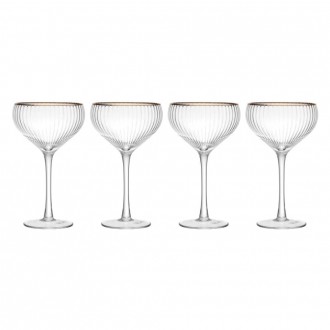MIKASA Sorrento Ridged Crystal Coupe Glasses with Gold Rim and Wide Shape, 380ml