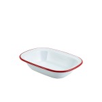 Neville Genware Enamel Rect. Pie Dish White with Red Rim 20cm