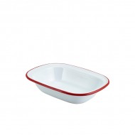 Neville Genware Enamel Rect. Pie Dish White with Red Rim 20cm