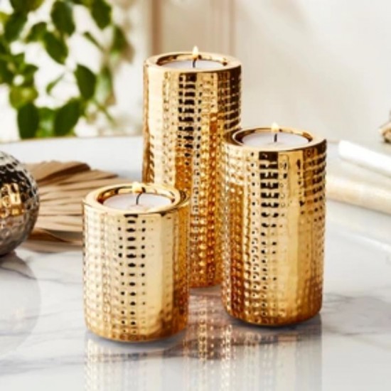 Dunelm Dimpled Tealight Holders Set of Three, Gold 