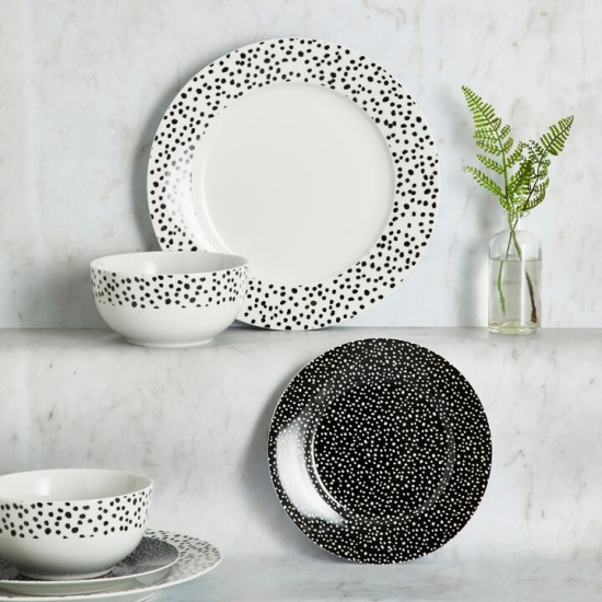 Dinner Sets Dunelm Dottie Black 12 Piece Dinner Set, Black/White