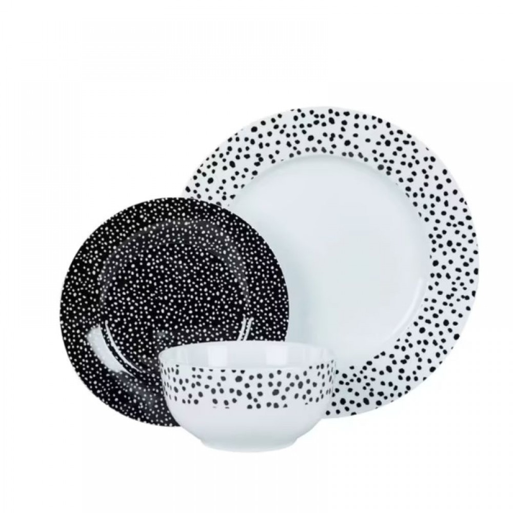 Dinner Sets Dunelm Dottie Black 12 Piece Dinner Set, Black/White
