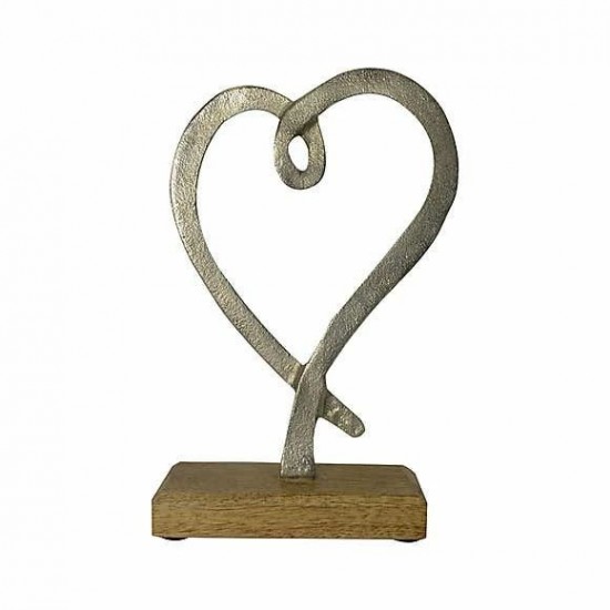Dunelm Metal Heart Ornament on Wood Base, 21.5 cm