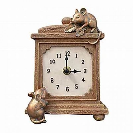 Dunelm Resin Mice Clock, 18.8 cm Bark ( Batteries Not Included)