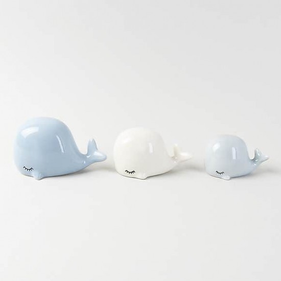 Dunelm Set of 3 Whale Ornament Blue/White, Gift Boxed