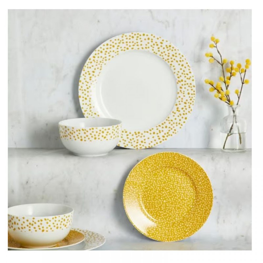 Dinner Sets Dunelm Polka Dot Ochre 12 Piece Dinner Set