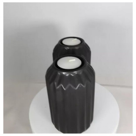 Dunelm Fluted Tealight Holder, 14cm Black