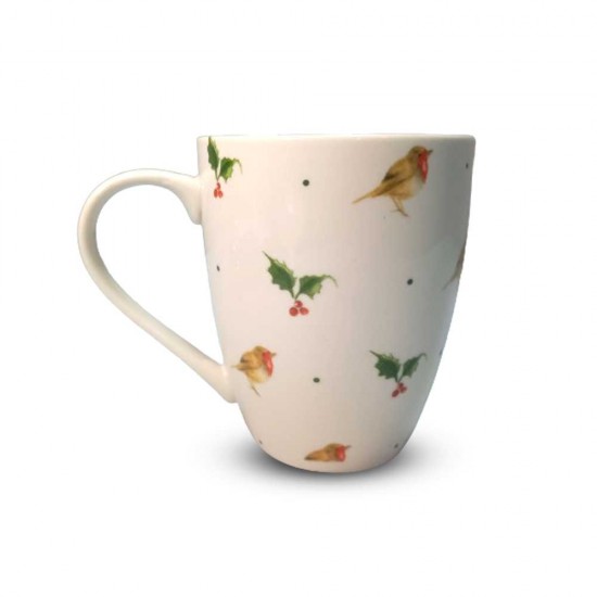 Dunelm Robin and Holly Curved Mug Curved Mug 