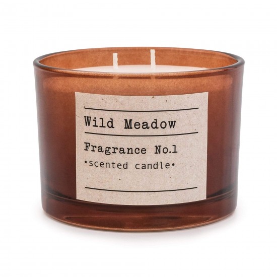Candlelight 2 Wick Glass Wax Filled Pot Candle ' Wild Meadow' - Amber Lily Scent, 380 grams