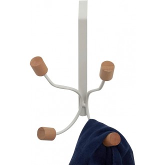 Home Basics Over The Door Hook with Wooden Accents, White