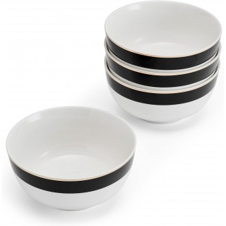 Mikasa Luxe Deco 4-Piece Fine China Cereal Bowl Set, 14cm, Gift Boxed