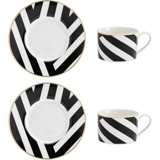 Shop quality Mikasa Luxe Deco Fine China Tea Cups and Saucers with Geometric Stripe, Set of 2, 200ml-Gift Boxed in Kenya from vituzote.com Shop in-store or online and get countrywide delivery!