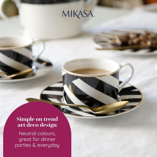 Shop quality Mikasa Luxe Deco Fine China Tea Cups and Saucers with Geometric Stripe, Set of 2, 200ml-Gift Boxed in Kenya from vituzote.com Shop in-store or online and get countrywide delivery!