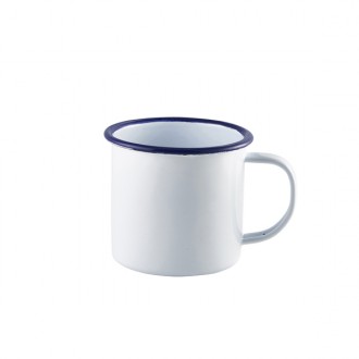 Neville Genware Enamel Mug White with Blue Rim, 36cl/12.5oz