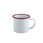 Neville Genware Enamel Mug White with Red Rim, 360 ml