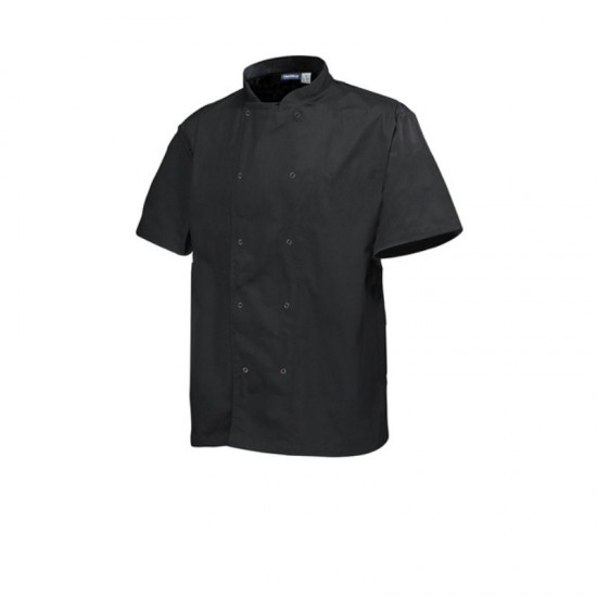 Neville Genware Chef's Basic Stud Jacket (Short Sleeve) Black, Medium Size, 40-42"