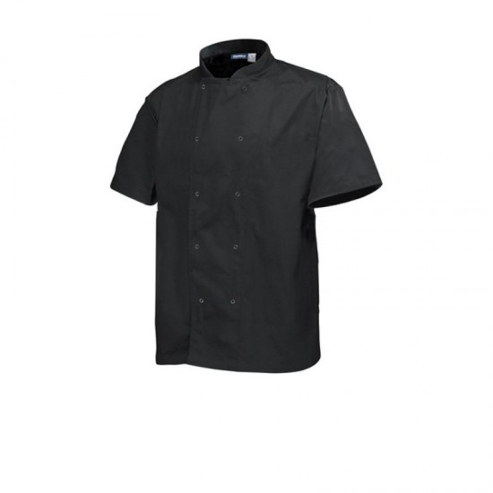 Neville Genware Chef's Basic Stud Jacket (Short Sleeve) Black, Small Size, 36-38"