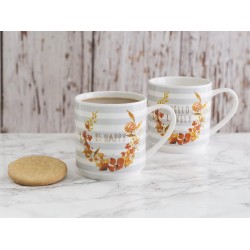 Creative Tops “Be Happy” and “Hello Lovely” 2-Piece Set of Fine China Stacking Mugs, Grey