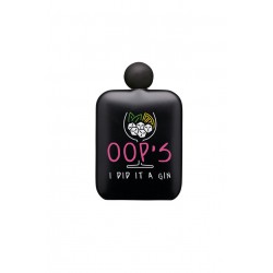 BarCraft Display of Six Neon Stainless Steel "Oops I did it a gin" Hip Flasks