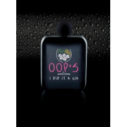 BarCraft Display of Six Neon Stainless Steel "Oops I did it a gin" Hip Flasks