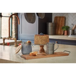 Industrial Kitchen Wooden Cake Stand with Steel Platter, Steel, Multi-Colour, 19.5 cm