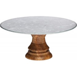 Industrial Kitchen Wooden Cake Stand with Steel Platter, Steel, Multi-Colour, 19.5 cm
