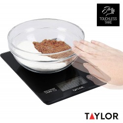 Taylor Pro Digital Cooking Scales with Touchless Tare, For Dry & Liquid Weighing, Gift Boxed, Black, 5kg / 5000ml Capacity