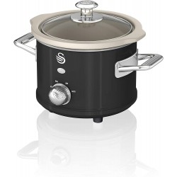 Swan Retro Black 1.5 Litre Slow Cooker, 3 Temperature Settings, Keep Warm Function, Removable Ceramic Inner Pot,120W