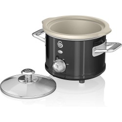 Swan Retro Black 1.5 Litre Slow Cooker, 3 Temperature Settings, Keep Warm Function, Removable Ceramic Inner Pot,120W