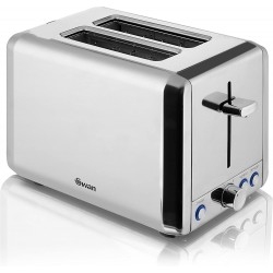 Swan 2 Slice Polished Stainless Steel Toaster with 6 browning levels + crumb tray