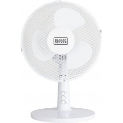 Black and Decker 9 Inch Desk Fan with 2 Speeds, Rotary Oscillation, 20W, White
