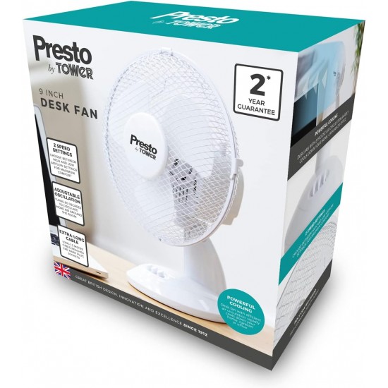 Shop quality Presto by Tower 9 Inch Desk Fan with 2 Speeds, Rotary Oscillation, 20W, White in Kenya from vituzote.com Shop in-store or online and get countrywide delivery!