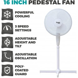 Presto by Tower Pedestal Fan with 3 Speeds, Adjustable Height, Oscillation, 16”, 40W, White