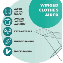 OurHouse Foldable Winged Clothes Airer, Up to 18M of Drying Space, Perfect Indoor and Outdoor Airer