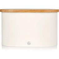 Swan Nordic Scandi Bread Bin with Bamboo Cutting Board Lid, Cotton White, Steel
