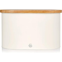 Swan Nordic Scandi Bread Bin with Bamboo Cutting Board Lid, Cotton White, Steel
