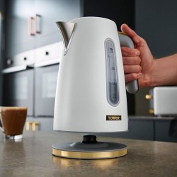 Tower Cavaletto 1.7 Litre 3KW Jug Kettle, Optic White Champagne Accents